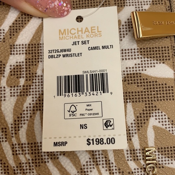 MICHAEL KORS LARGE DOUBLE ZIP WRISTLET WALLET CAMEL MULTI COLOR - Picture 13 of 13